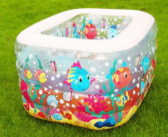 Red & White With Cartoon Images On Square Shape Swimming Pool