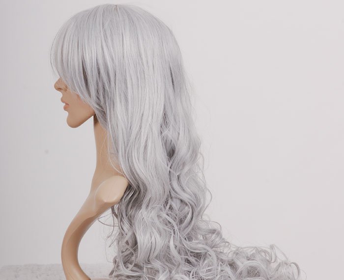 36 Inches Silver Grey Long Fringes Curly Cosplay Wigs
