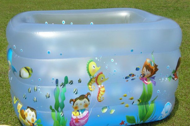 With Four Bleed Holes Light Blue With Cartoon Images On Swimming Pool