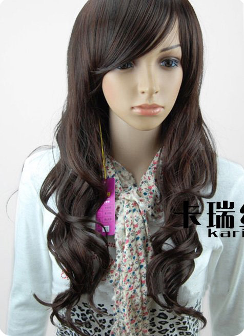 Lady's Dark Brown Long 25.6 Inch Wavy Full Lace Wigs