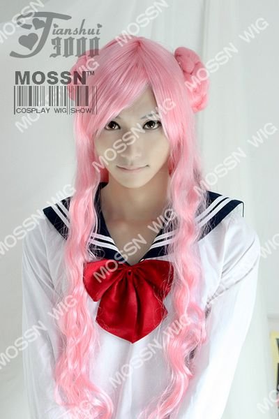 Long Wavy Pink Buns Lady's Free Style Party Wigs