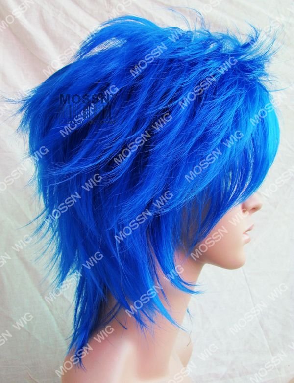 Blue Color Synthetic Layered Mixed Short Hair Party Wigs