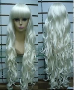 Long Style White Color Women's Curly Hair Synthetic Wigs