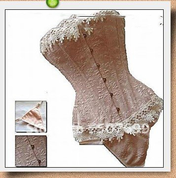 Sexy Apricot Corset G-string Lingerie Dress Silk Fabric Satin Garters Belt