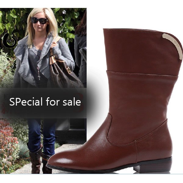 European And American Big Fashion Style First Layer Leather Women Low Heeled Boots