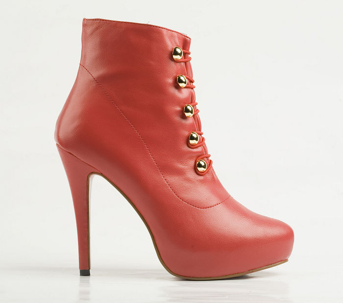 Brand Sexy Red High Heel Sheepskin Leather Boots with Double Breasted