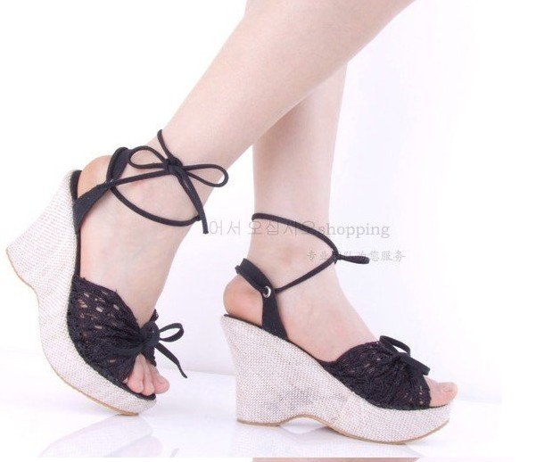 Ladies Comfort Shoes The U.S. Wind Princess Leg Linen High Heeled Sandals with Straps Slope