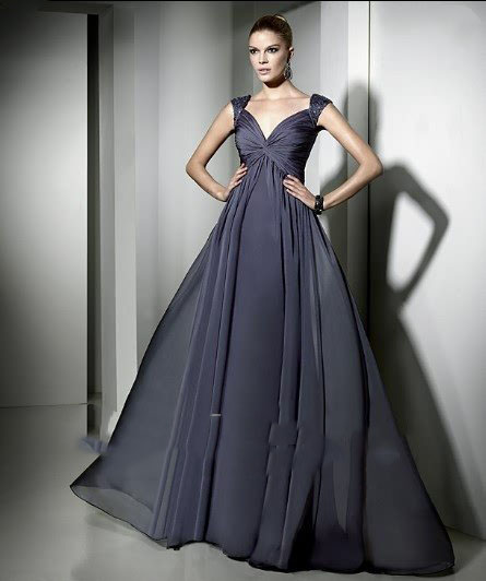 Fashion A Line Chiffon Beaded Cap Sleeve Floor Length Ruched Cocktail Evening Dresses