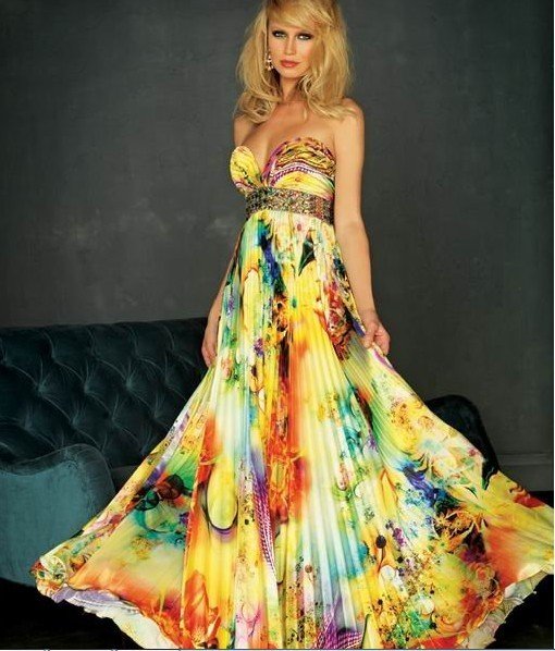 Fashion Printing Fabric Evening Dress