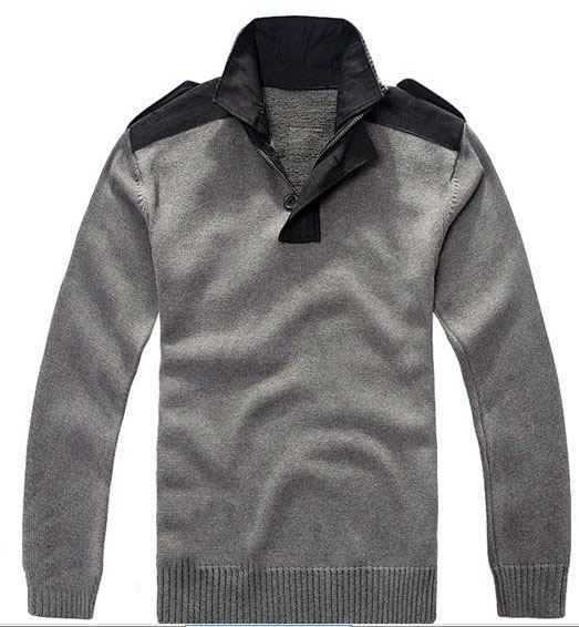 New Design for Fall & Winter Men's Cardigan Heavy Gray Black Button Wool Sweater