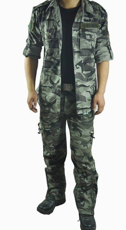 Short Sleeve & Pants Army Green Cotton & Nylon Workwear