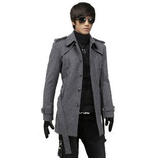 Wool Material Unique Gray Full Length Men's Jackets