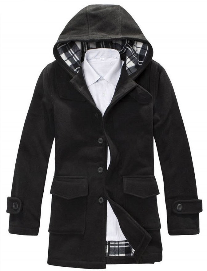 Black Long Sleeve Windproof Men's Jackets & Coats