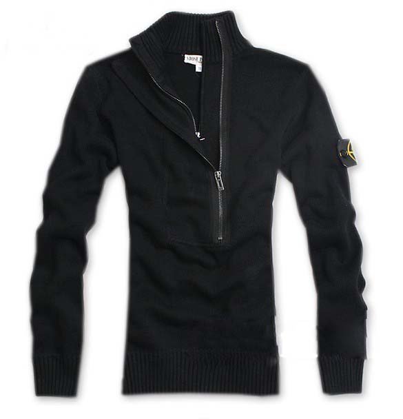 Super Material Italy Men's Zipper Neck Long Sleeve Cardigan Black Sweaters