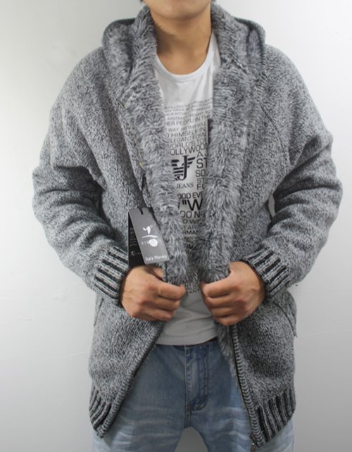 Yarn and Woolen Cloth Men's Knit Winter with Hat Sweaters