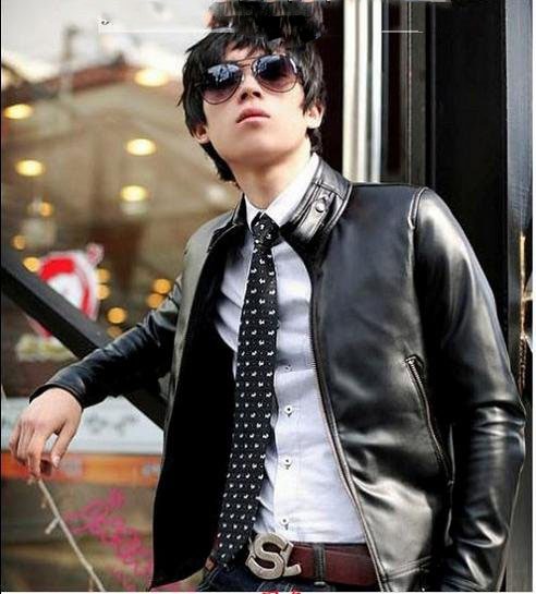 Unique Black Color Slim Casual Genuine Leather Men's Jacket