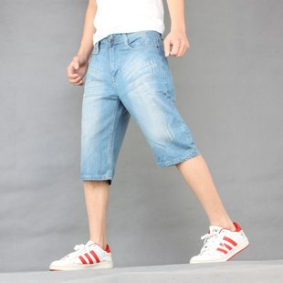 Bleached Cotton Frayed Style Denim Material Men's Shorts