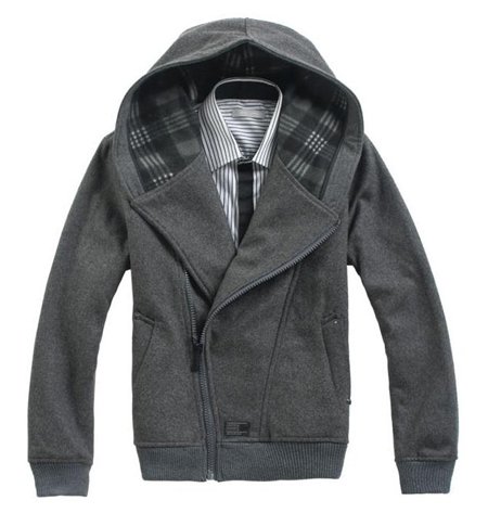 Wool / Polyester Gray With Zipper Men's Jackets & Coats