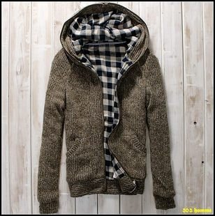 South Korean Men's New Even Cap of Grid Thick 100% Cotton Sweater