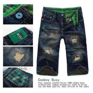 Summer Style Classic Watermelon Frayed Denim Men's Shorts