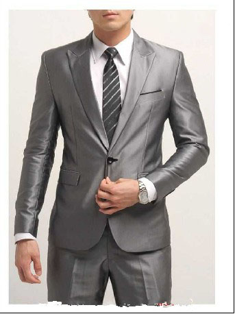 Single-Breasted Slim 1-2 Button Wool Men's Business Silver Gray Suits