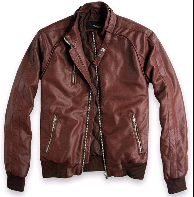 Long Sleeve Brown PU Leather Men's Outerwear