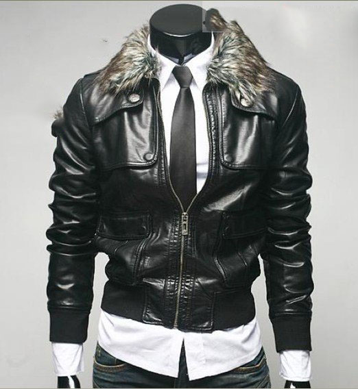 Eco-Friendly Style Men's Casual Leather Jacket with Fur Removable Collar