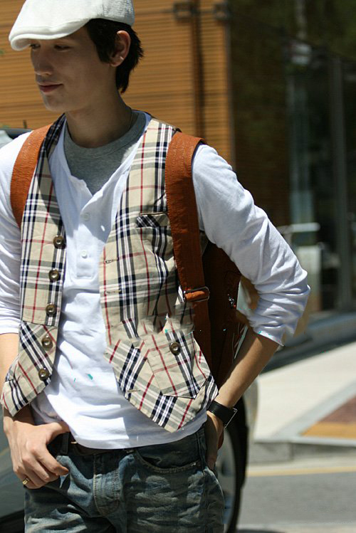 Han Edition Single-breasted One Fashion Leisure Bele Grid Vest 026