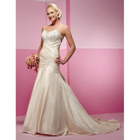 V-neck Strapless Floor-length Taffeta Beading Backless Ivory Wedding Dress