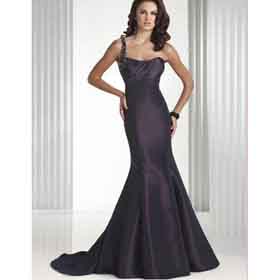 One Shoulder Black Floor-Length Train Bridal Wedding Dress
