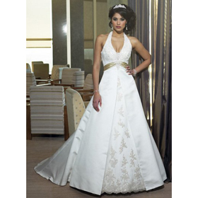 Chapel Train Embroidery Backless Beach Wedding Dresses