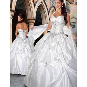 Embroidery & Ruffles Halter & Satin Ankle-length Ball Gown Wedding Dresses