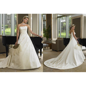 White Floor-length Satin & Lace Cathedral Train Wedding Dresses