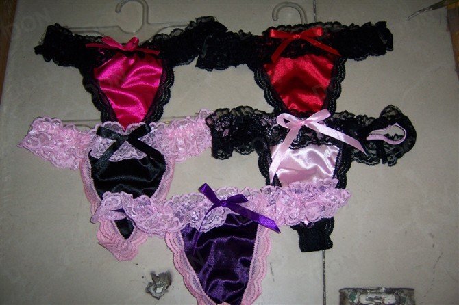 Lace & Satin Material Lady's Sexy Eco-Friendly Style Thongs & G-Strings