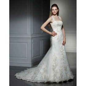 A-line Floor-length Embroidery Appliques Classic & Timeless Cathedral Train Wedding Dresses