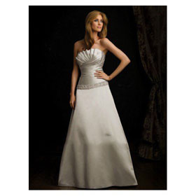 Satin-back Taffeta Strapless Ball Gown with Crystal Encrusted Belt Chapel Train Wedding Dress