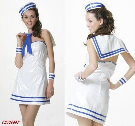 Whiite & Blue Cosplay Style Sailor Design Halloween Costumes