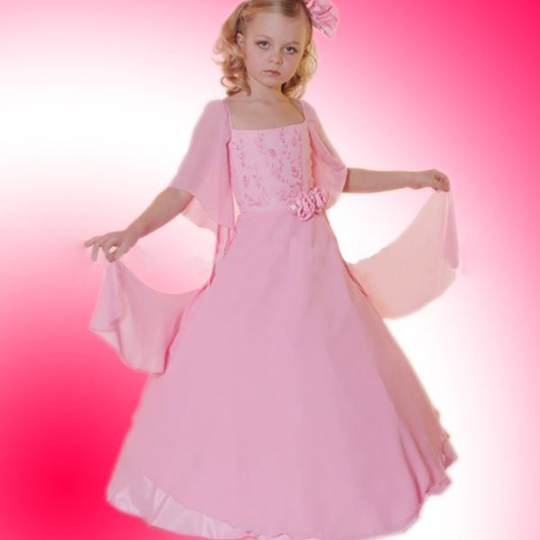 Taffeta Side-Draped Tiered Lace-up Pink Flower Girl Wedding Dresses