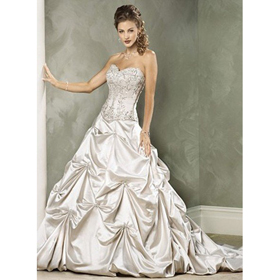 Embroidered & Ruffles Satin & Chiffon Floor-length Beach Wedding Dresses