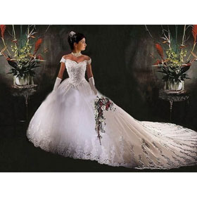 Floor-Length Sleeveless Satin Lace Zipper Back Cathedral Train Wedding Dresses