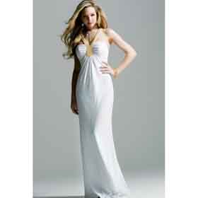 White Floor-Length Deep V Neck Backless Sequins Wedding Dress