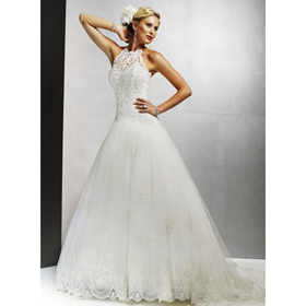 Lace-Up Halter Length Floor Beach Wedding Dresses