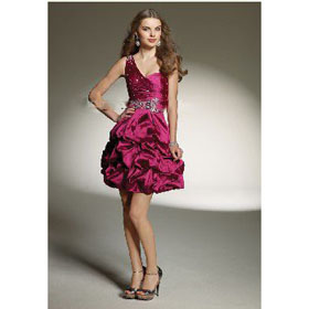Red One Shoulder Beaded & Ruffles Court Train Wedding Dresses
