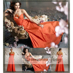 Bridesmaid Floor-Length Taffeta Strapless Flowers Floral Ball Gown Wedding Dress