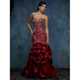 Red Ruffles & Embroidery Sleeveless Ankle-Length Wedding Dresses