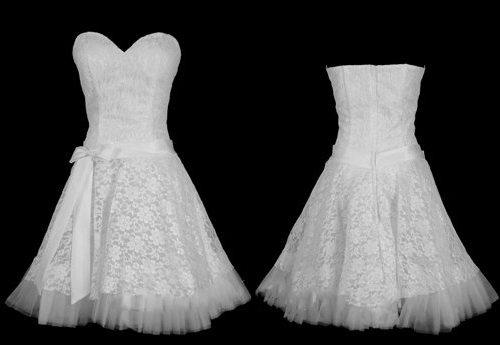 White Strapless Sleeveless Lace Outlayer and Satin Lined Prom Cocktail Party Dress