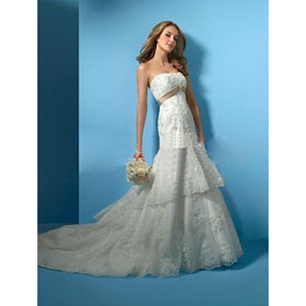 Lace- up Back Beaded Lace Cathedral Satin Charmeuse Taffeta Elegant Train Wedding Dresses