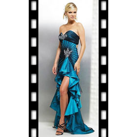 Split Front Taffeta Sweetheart Sexy Ruffle Bead Bridesmaid Gown Evening Dress