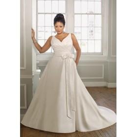 Sexy V-neck Spaghetti Straps Satin Lace-up Ivory Wedding Dress