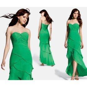 Green With Diagonal Stripes Chiffon Asymmetrical Wedding Dresses